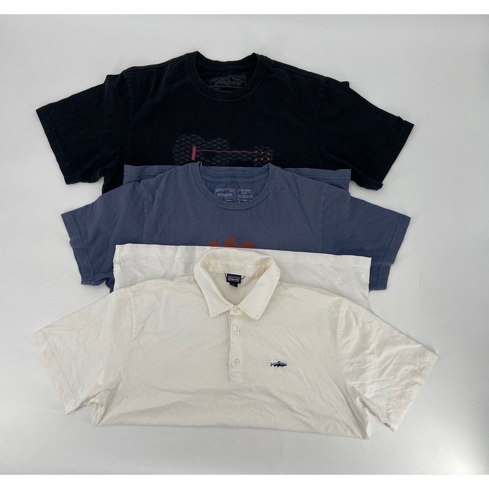 LOT OF 3 PATAGONIA‎ SHIRTS MEN'S SIZE MEDIUM  WHITE/BLUE/BLACK